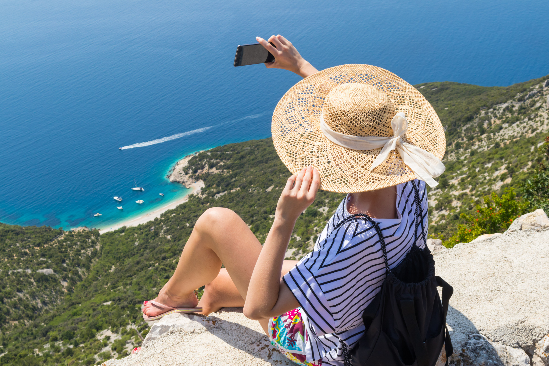 Active Sporty Woman on Summer Vacation Taking Selfie Photo